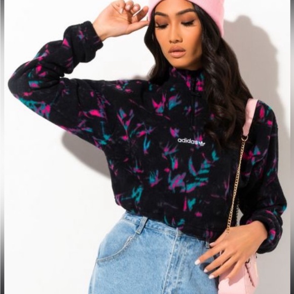 Adidas Originals Half Zip Polar Fleece Sweatshirt Cropped‎ Sweater Top - Picture 1 of 4